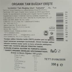 Organik Tam Buğday Erişte (350 gr) Ekotime