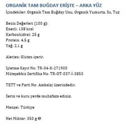 Organik Tam Buğday Erişte (350 gr) Happy Life
