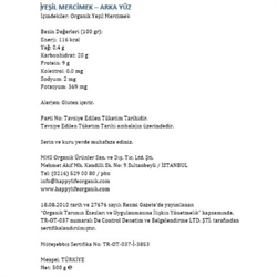 Organik Yeşil Mercimek (500 gr) Happy Life