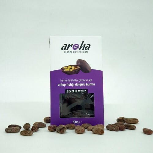 %85 Bitter Çikolata Kaplı, Antepfıstığı Dolgulu Hurma (150 gr) Aroha