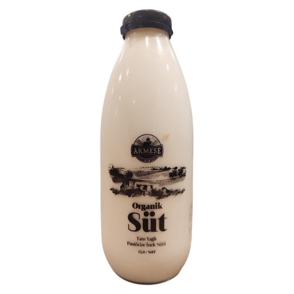Akmeşe Organik Simental Pastörize Süt (1 lt Cam Şişe)
