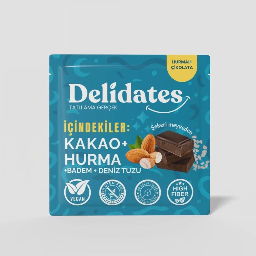 Glutensiz Vegan Bademli&Deniz Tuzlu Hurmalı Çikolata (40gr) Delidates