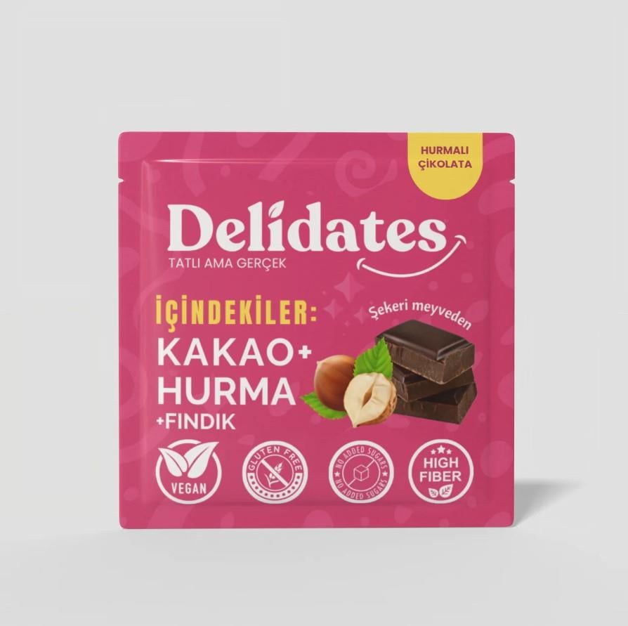 Glutensiz Vegan Fındıklı Hurmalı Çikolata ( 40gr) Delidates