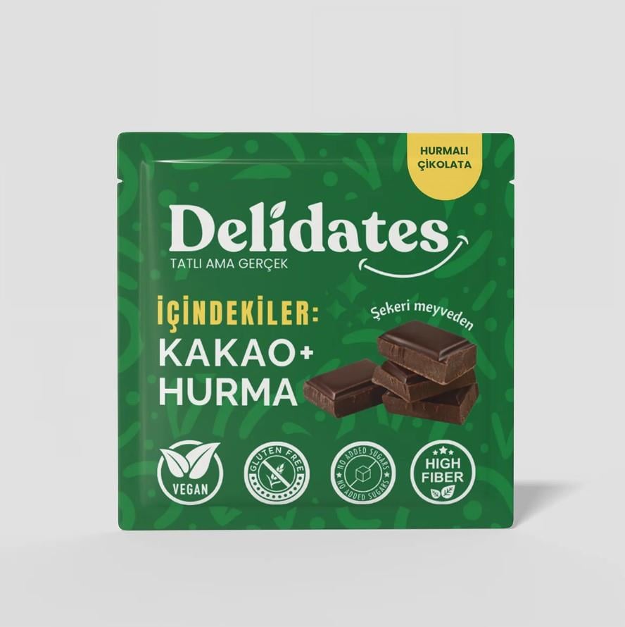 Glutensiz Vegan Sade Hurmalı Çikolata (40gr) Delidates