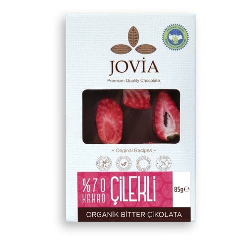 Organik %70 Bitter Çilekli Çikolata (85 gr) Jovia