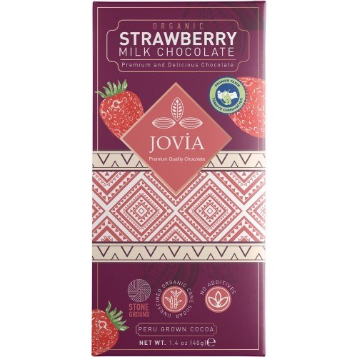 Organik Çilekli Sütlü Çikolata (40 gr) Jovia