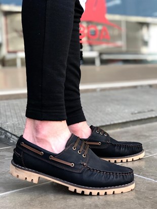 BA0037 Bağcıklı Corcik Siyah Klasik Spor Erkek Ayakkabı