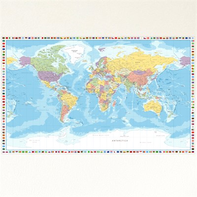 Dekor Loft Detaylı Dünya Haritası ve Bayrakları Duvar Sticker 130x80 cm