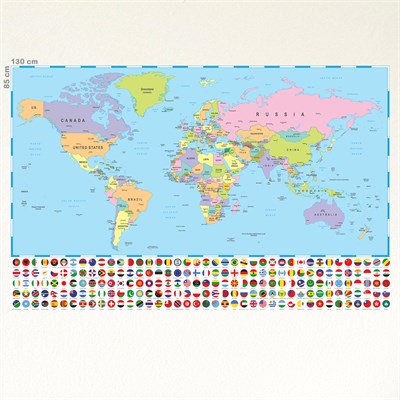 Dekor Loft Dünya Haritası ve Bayrakları Duvar Sticker 130x85 cm