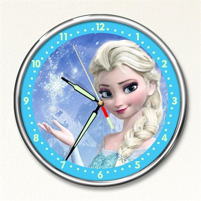 Dekor Loft Premium Gece Parlayan Elsa Frozen  Çocuk Odası Duvar Saati