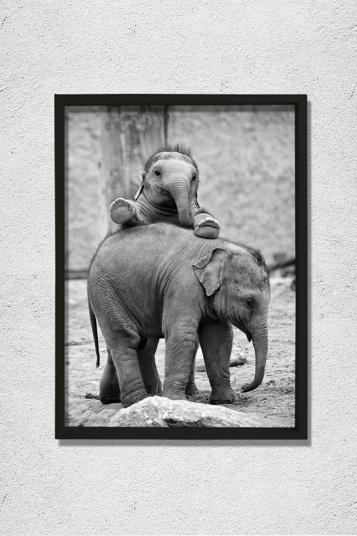 Anne Fil ve Yavrusu Doğal Ahşap Duvar Tablosu