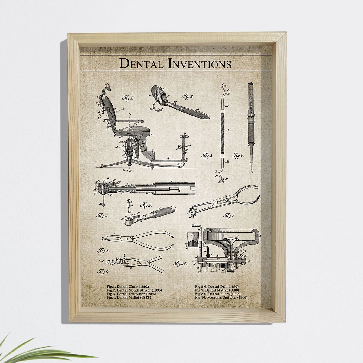 Dekor Loft Diş Doktoru Odası, Diş Ekipmanları 1892- 1906 Yılları Arası 8 Patent Baskılı Ahşap Tablo