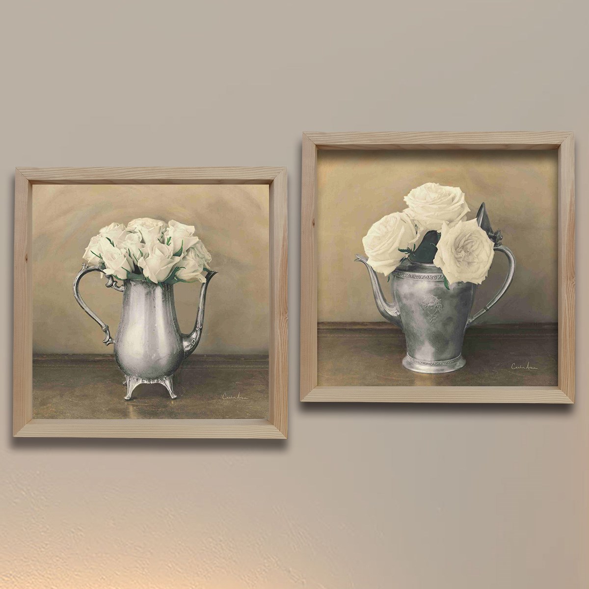 Dekor Loft Doğal Ahşap Çerçeveli Dekoratif Sanatsal ikili Tablo 33x33 Cm