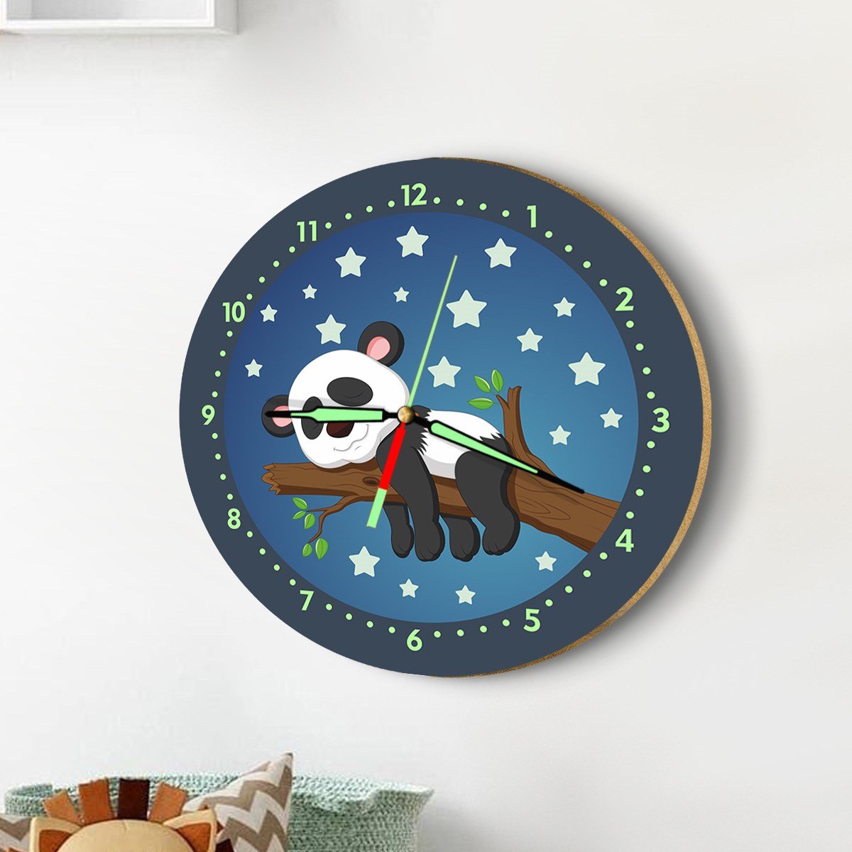 Dekor Loft Fosforlu Gece Parlayan Çocuk Odası Duvar Saati Uykucu Panda İyi Geceler
