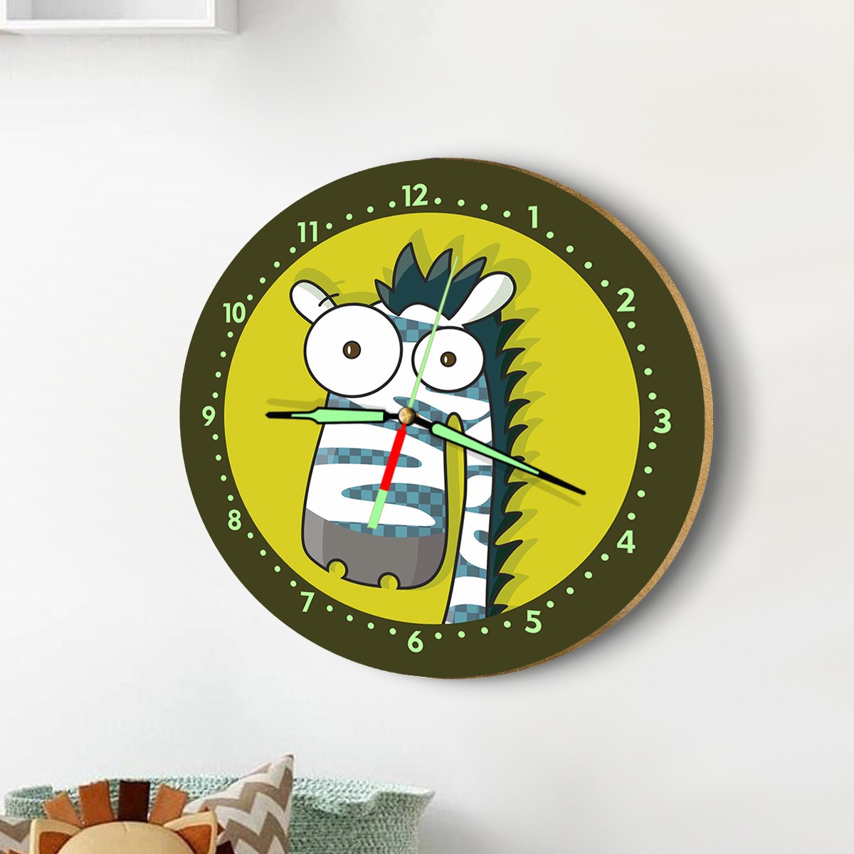 Dekor Loft Fosforlu Gece Parlayan Çocuk Odası Duvar Saati Zebra