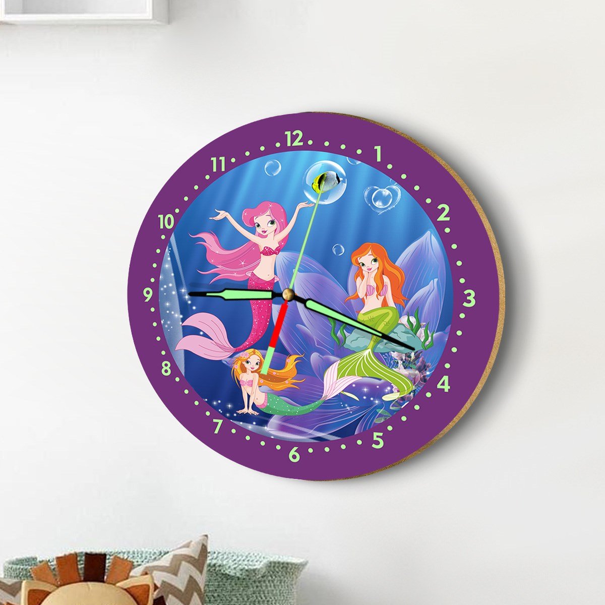 Dekor Loft Fosforlu Gece Parlayan Çocuk Odası Duvar Saati Denizkızı