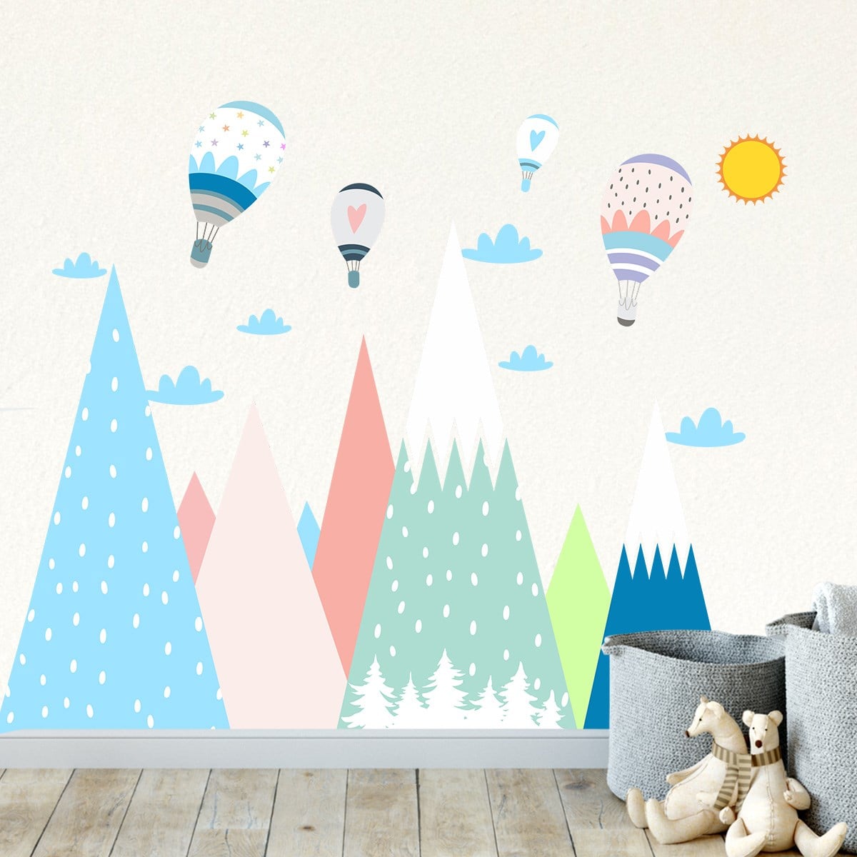 Dekor Loft Karlı Dağlar ve Uçan Balon Çocuk Odası Sticker CS-414