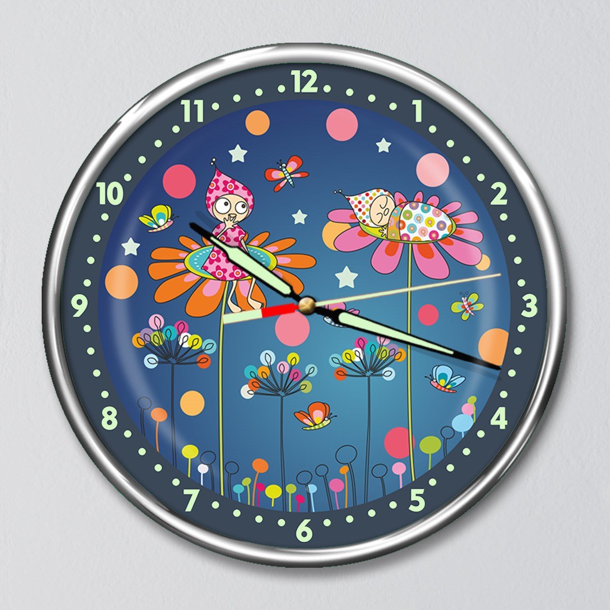 Dekor Loft Kırılmaz Cam Fosforlu Gece Parlayan Premium Çocuk Odası Duvar Saati Ceren Bebek