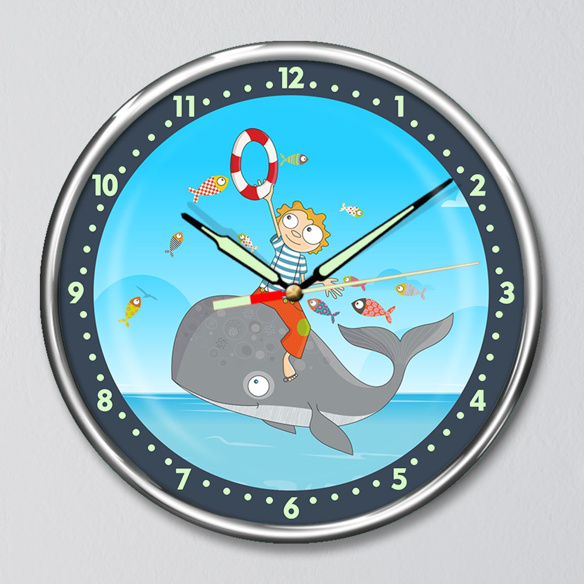 Dekor Loft Kırılmaz Cam Fosforlu Gece Parlayan Premium Çocuk Odası Duvar Saati Şirin Balina