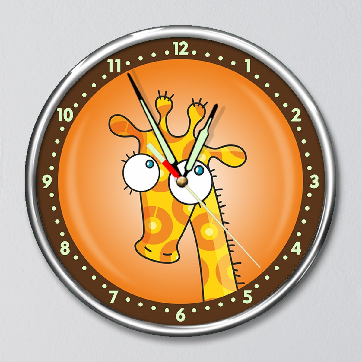 Dekor Loft Kırılmaz Cam Fosforlu Gece Parlayan Premium Çocuk Odası Duvar Saati Şirin Zürafa
