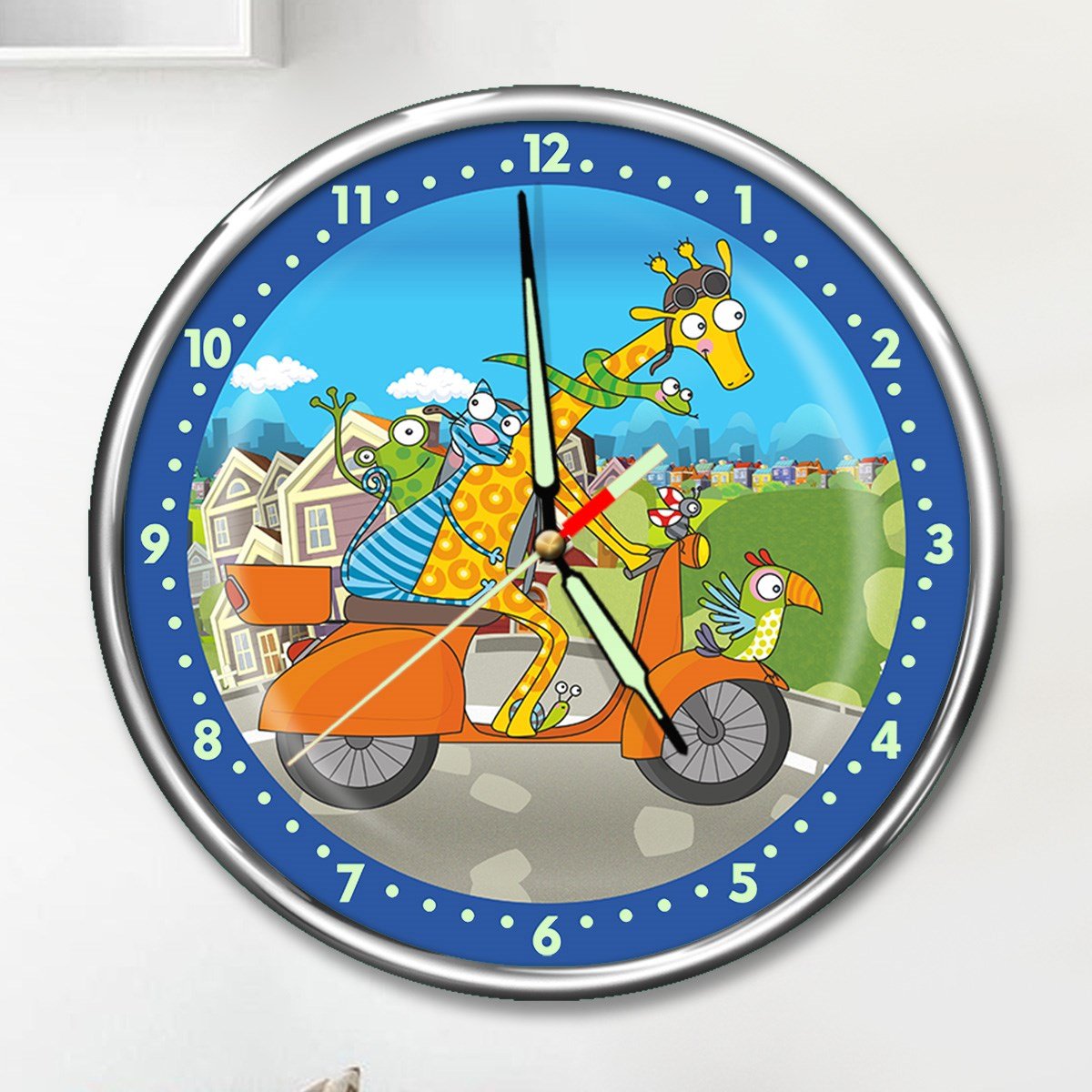 Dekor Loft Kırılmaz Cam Premium Gece Parlayan Komik Motorcular Odası Duvar Saati