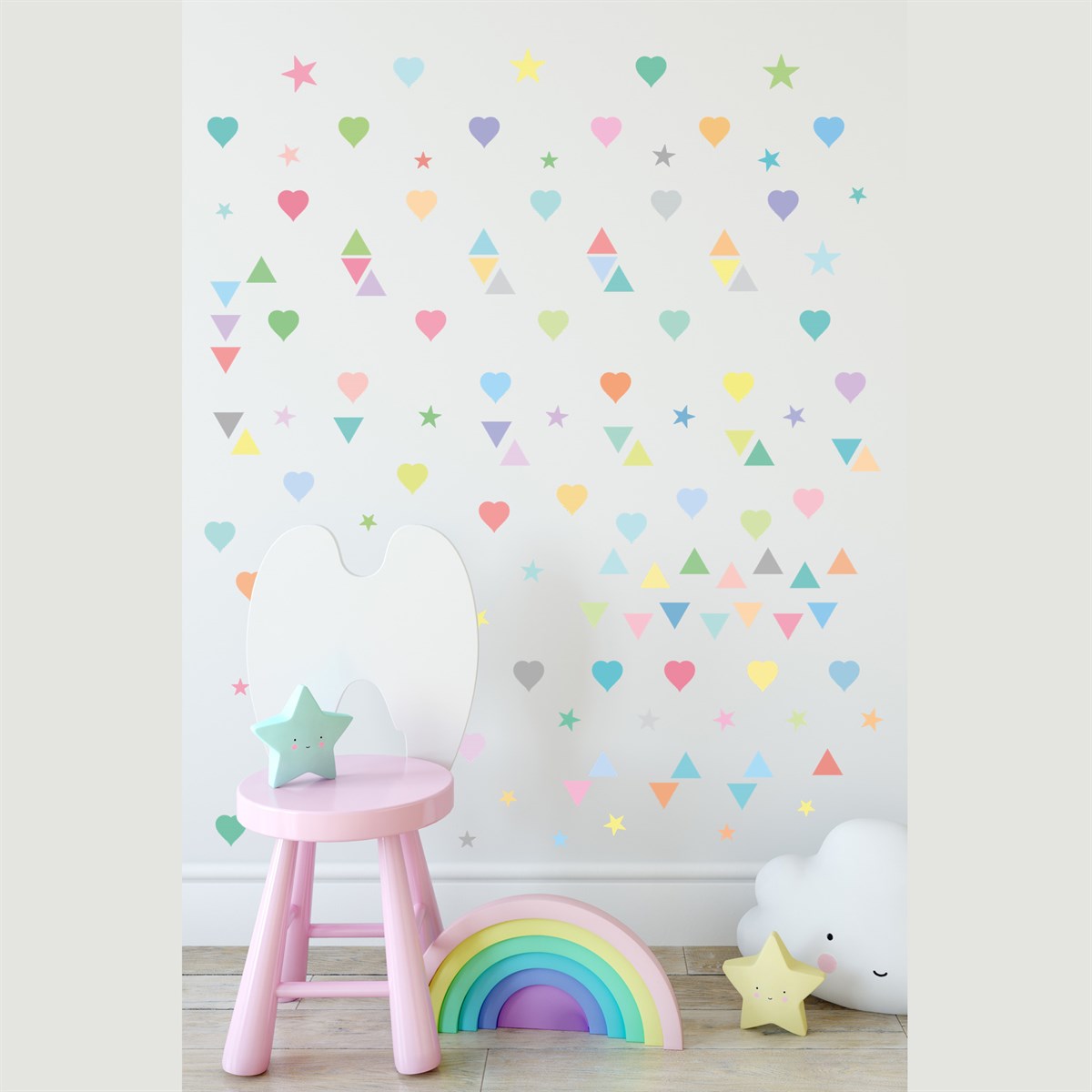 Dekor Loft Pastel Yıldız, Kalp ve Üçgen Çocuk Odası Sticker CS-411