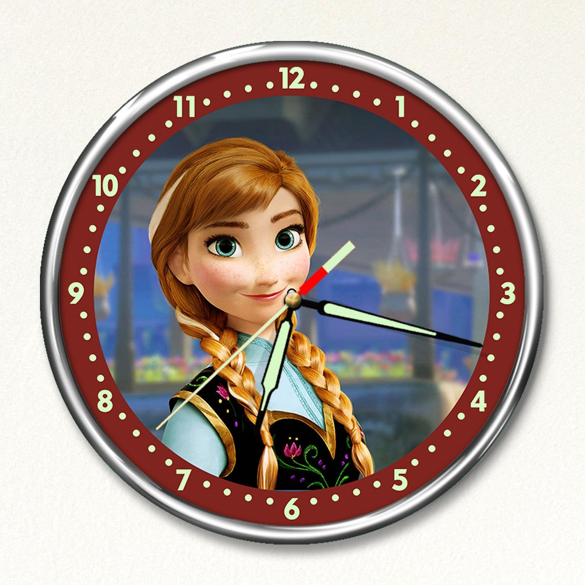 Dekor Loft Premium Gece Parlayan Anna Frozen  Çocuk Odası Duvar Saati