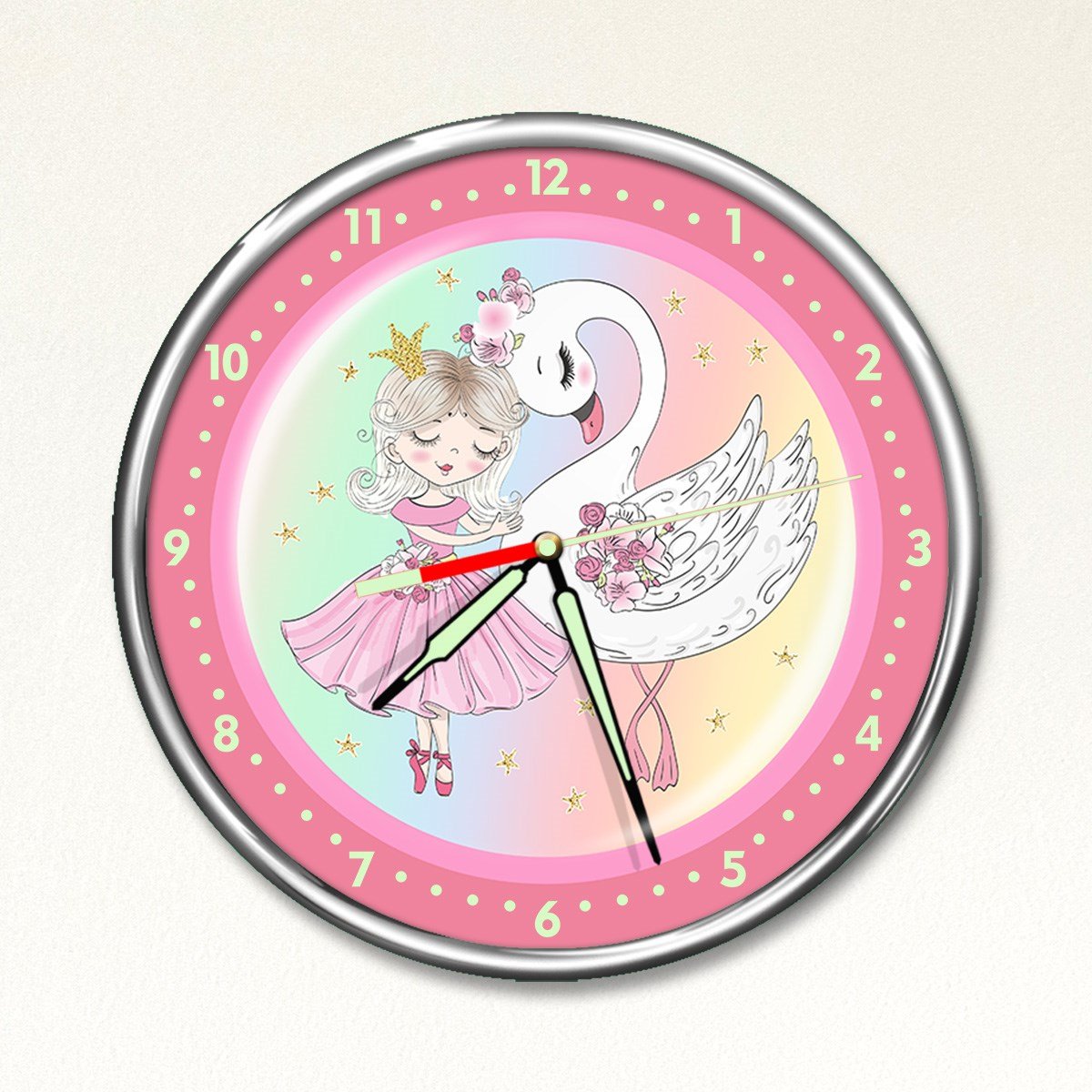 Dekor Loft Premium Gece Parlayan Balerin Çocuk Odası Duvar Saati PFS-1777