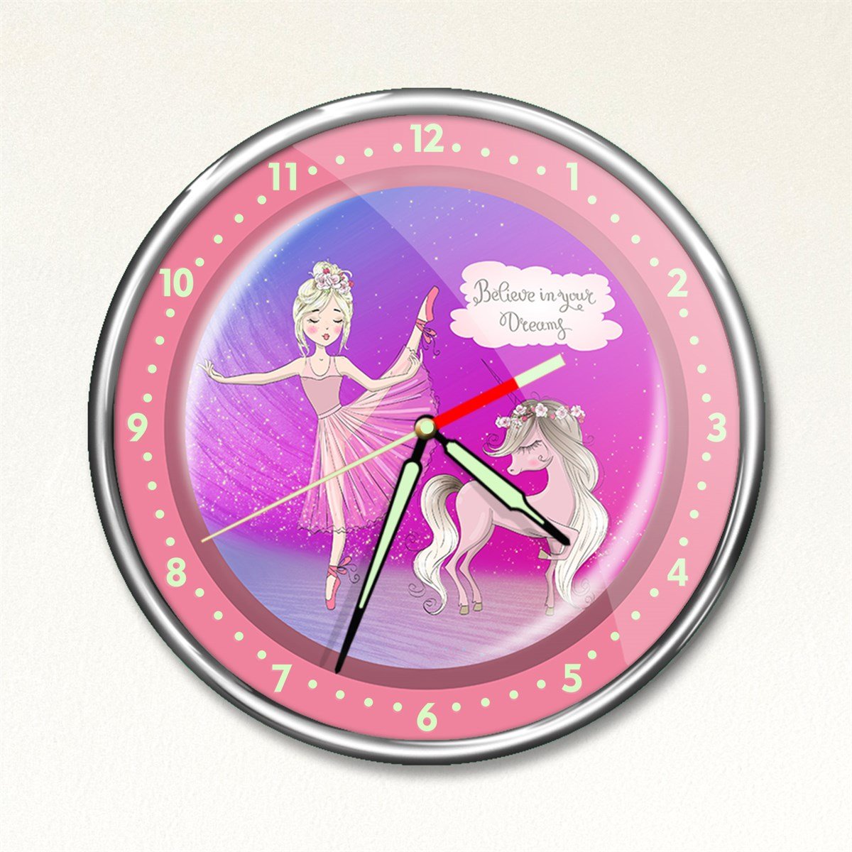 Dekor Loft Premium Gece Parlayan Balerin Çocuk Odası Duvar Saati PFS-1763