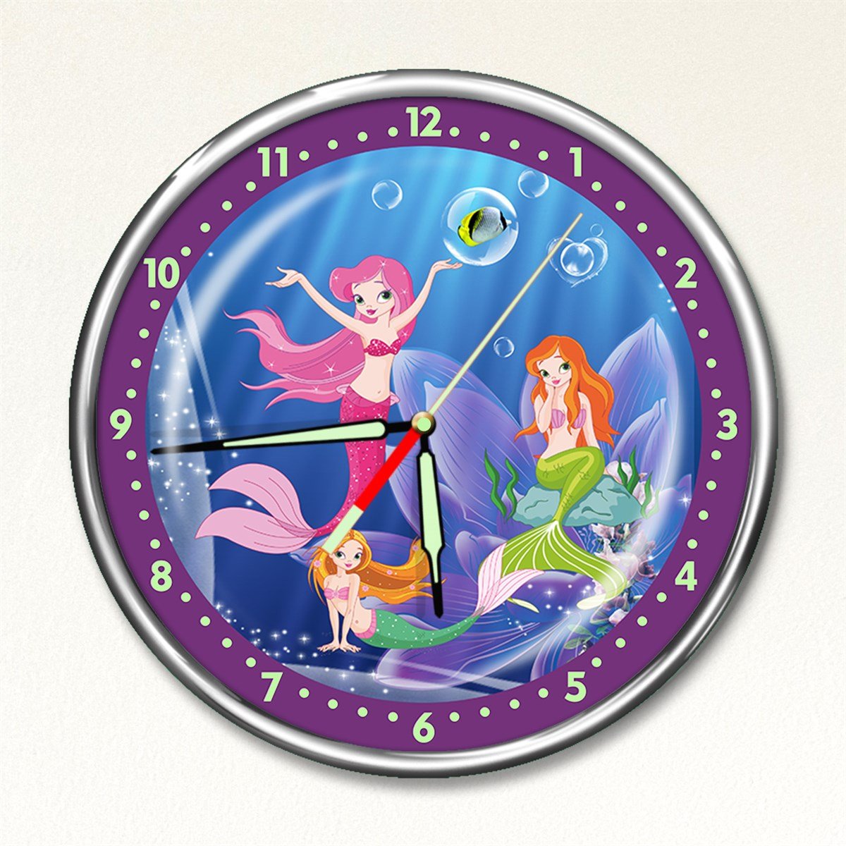 Dekor Loft Premium Gece Parlayan Deniz Kızı Çocuk Odası Duvar Saati PFS-1759