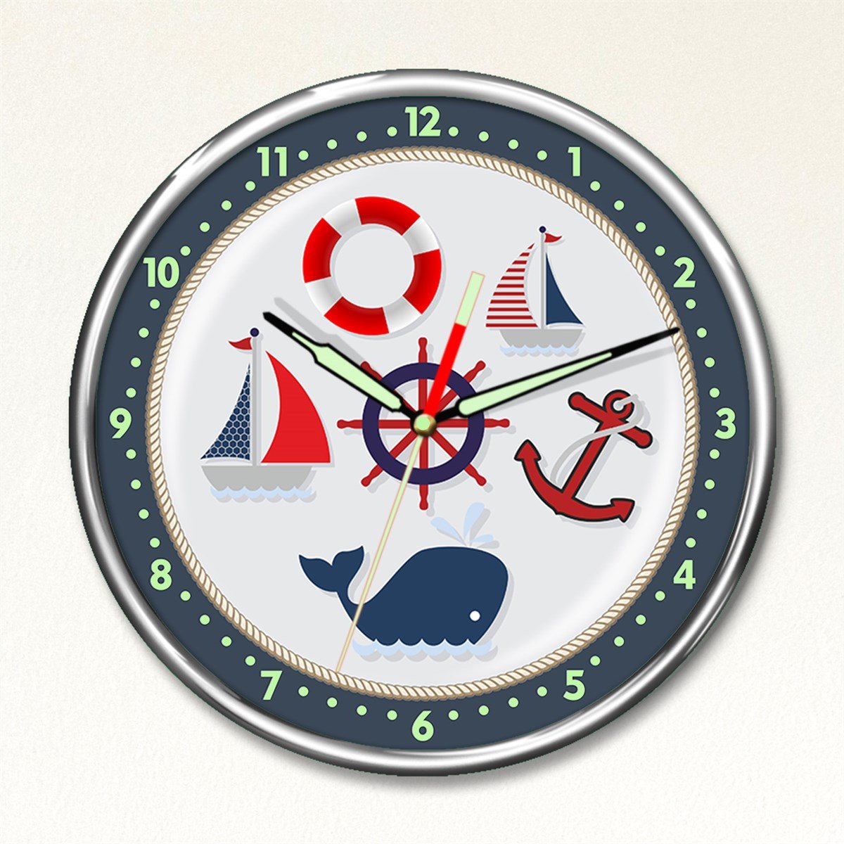 Dekor Loft Premium Gece Parlayan Denizci Çocuk Odası Duvar Saati PFS-1731