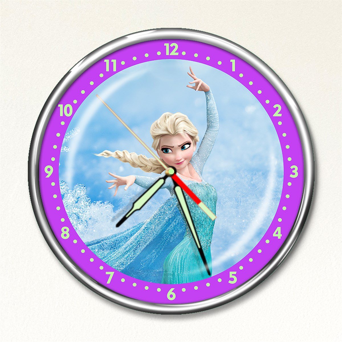 Dekor Loft Premium Gece Parlayan Frozen Elsa Çocuk Odası Duvar Saati PFS-1792