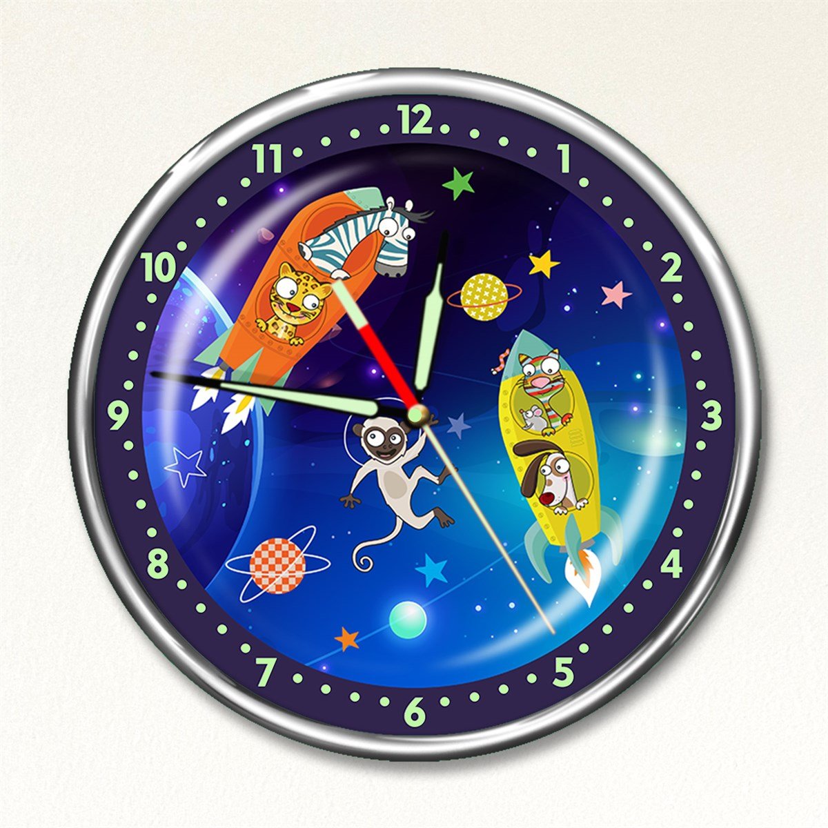 Dekor Loft Premium Gece Parlayan Komik Uzaylı Çocuk Odası Duvar Saati PFS-1785