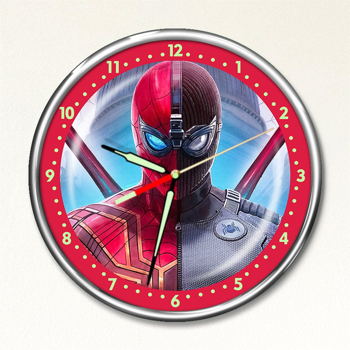 Dekor Loft Premium Gece Parlayan Örümcek Adam Çocuk Odası Duvar Saati PFS-1788