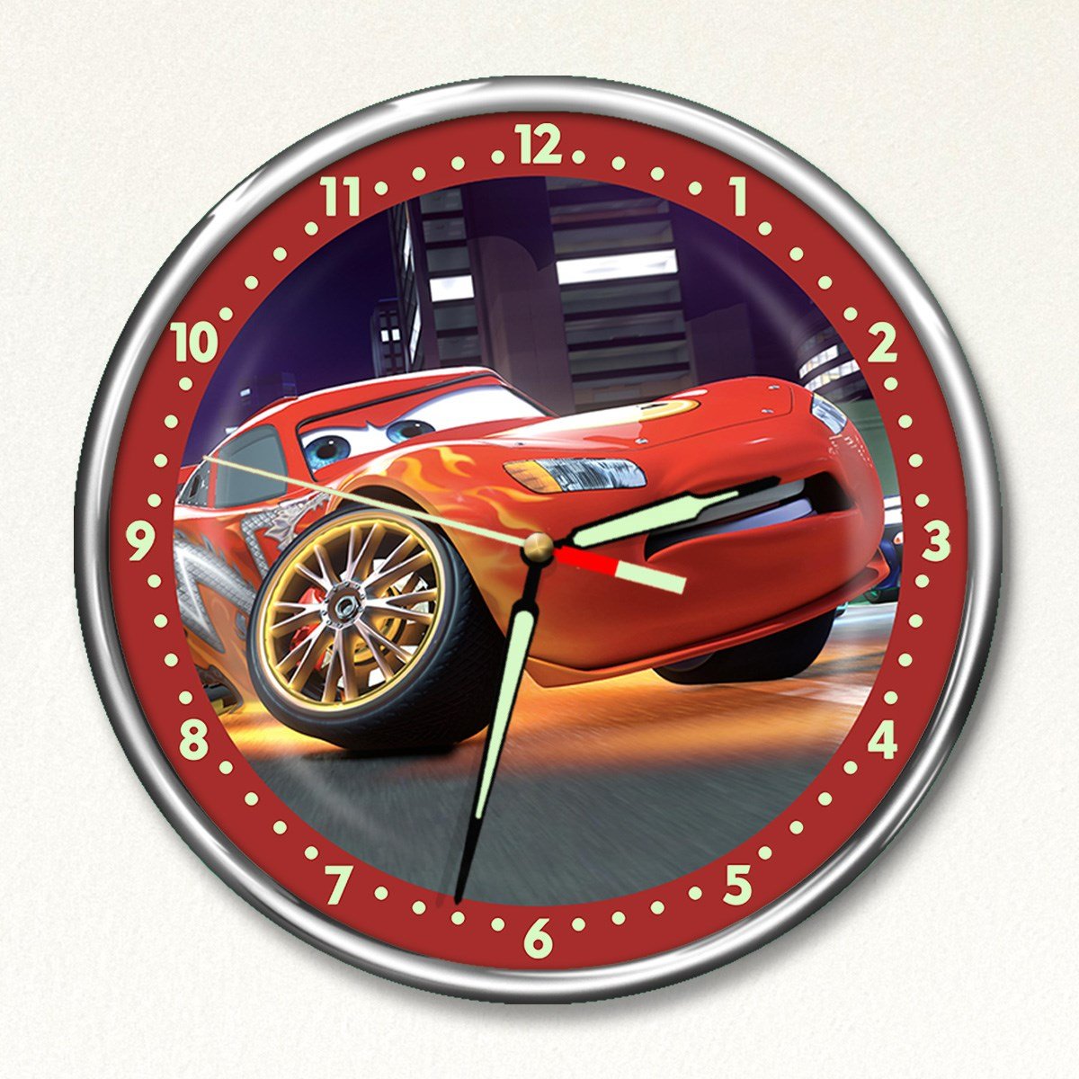 Dekor Loft Premium Gece Parlayan Şimşek McQueen  Çocuk Odası Duvar Saati
