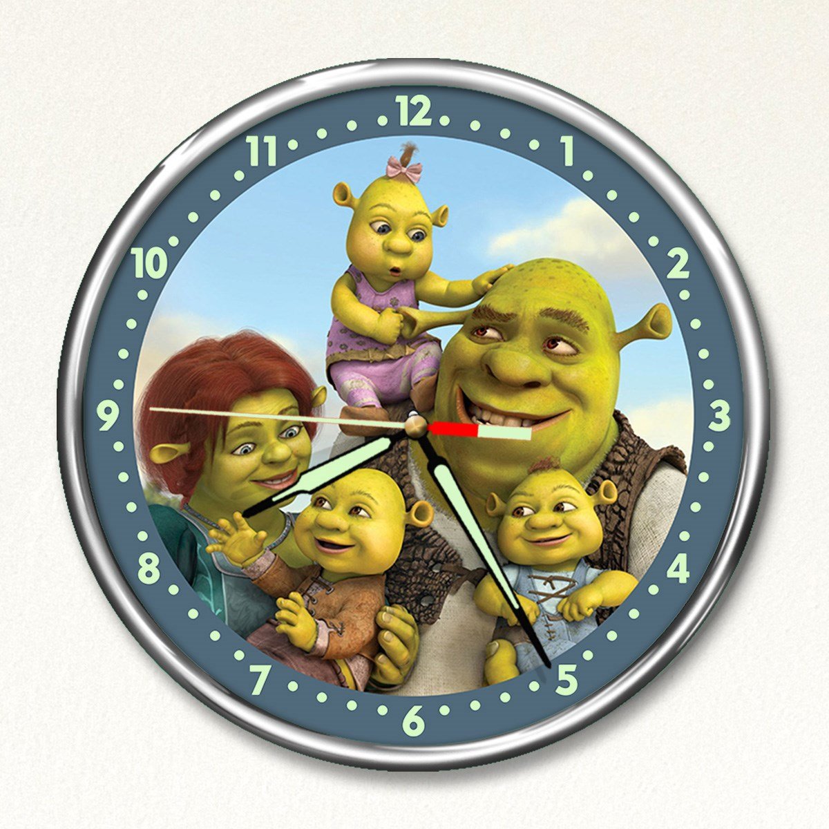Dekor Loft Premium Gece Parlayan Şrek  Çocuk Odası Duvar Saati