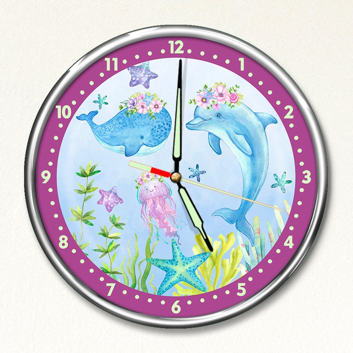 Dekor Loft Premium Gece Parlayan Suluboya Denizaltı  Çocuk Odası Duvar Saati