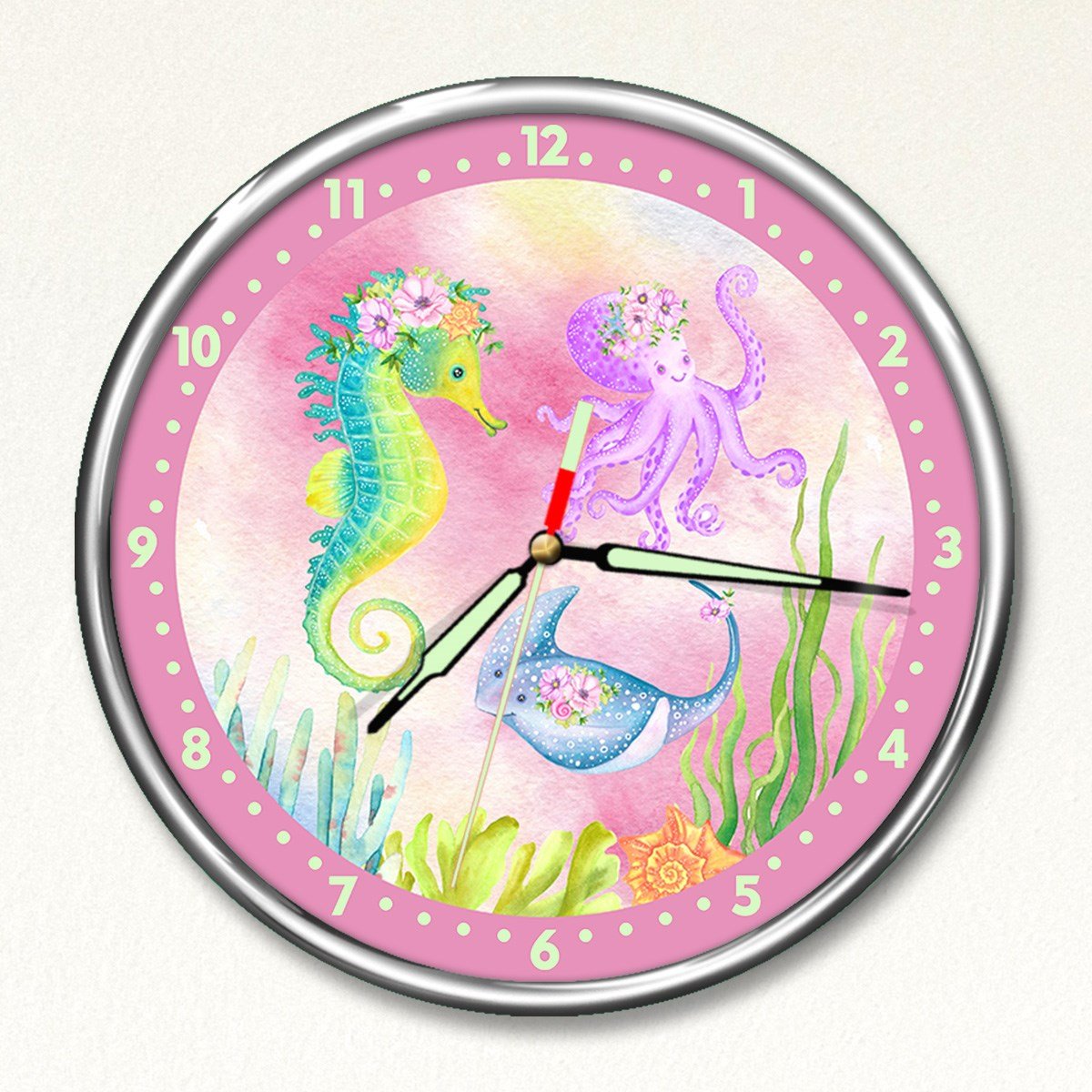 Dekor Loft Premium Gece Parlayan Suluboya Denizaltı  Çocuk Odası Duvar Saati