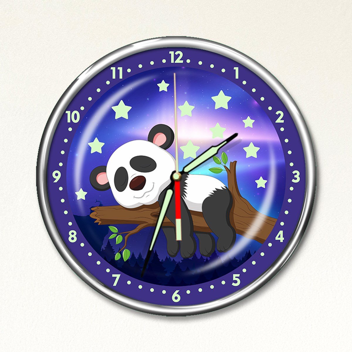 Dekor Loft Premium Gece Parlayan Uykucu Panda Çocuk Odası Duvar Saati PFS-1780