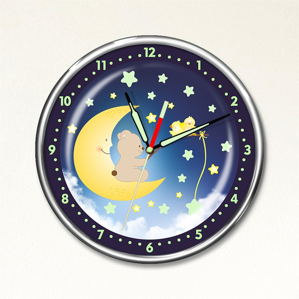 Dekor Loft Premium Gece Parlayan Uykucu Ayıcık Çocuk Odası Duvar Saati PFS-1781