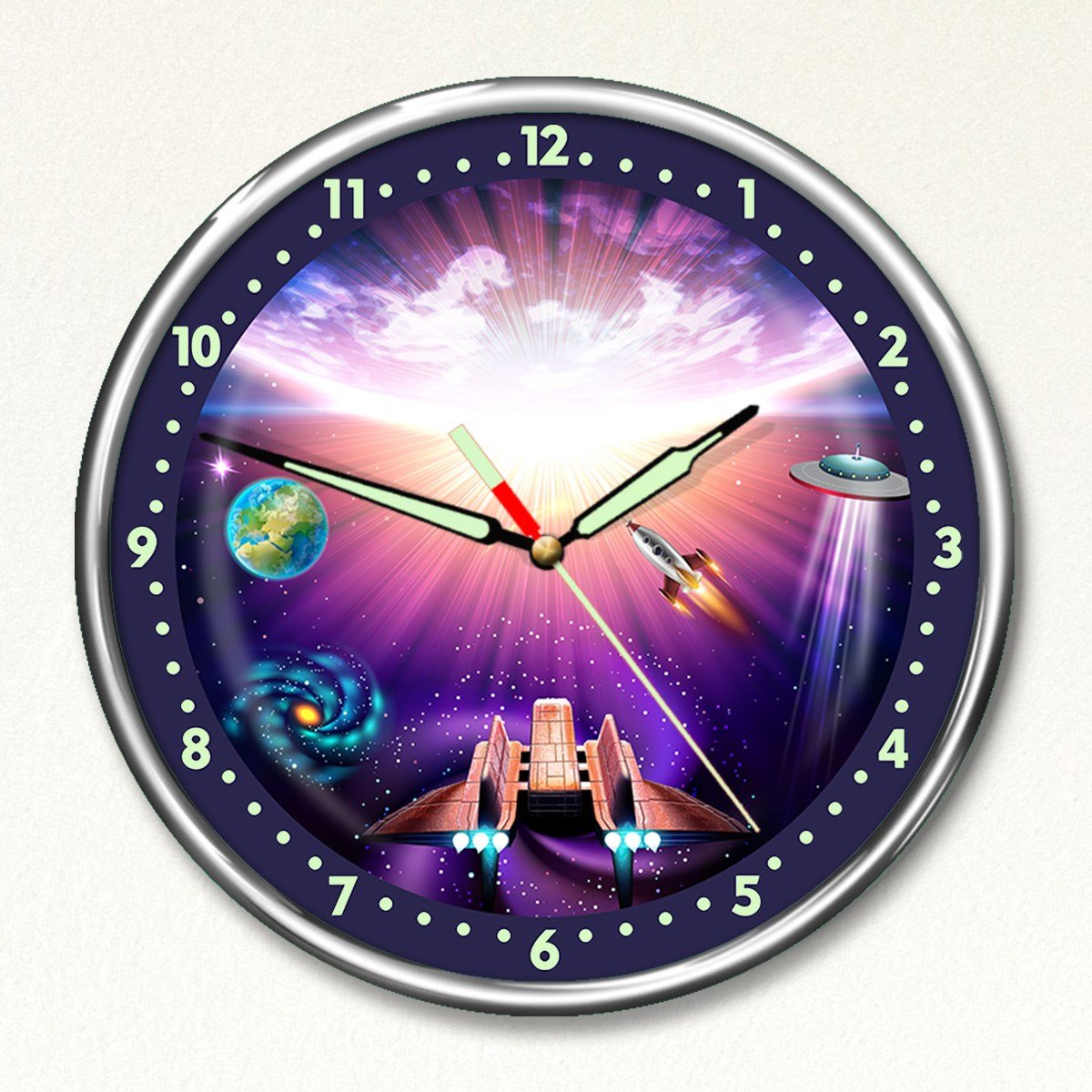 Dekor Loft Premium Gece Parlayan Uzay Yolculuğu Çocuk Odası Duvar Saati