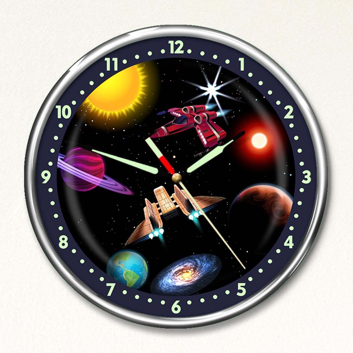 Dekor Loft Premium Gece Parlayan Uzay Savaşları Çocuk Odası Duvar Saati