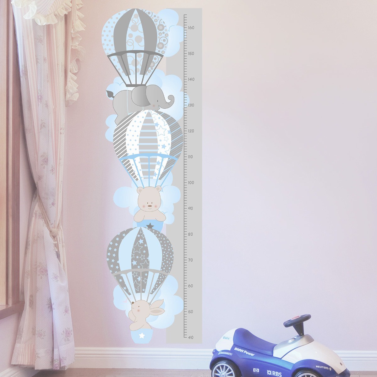 Dekor Loft Sevimli Uçan Balon Boy Ölçer Sticker DBC59  Mavi