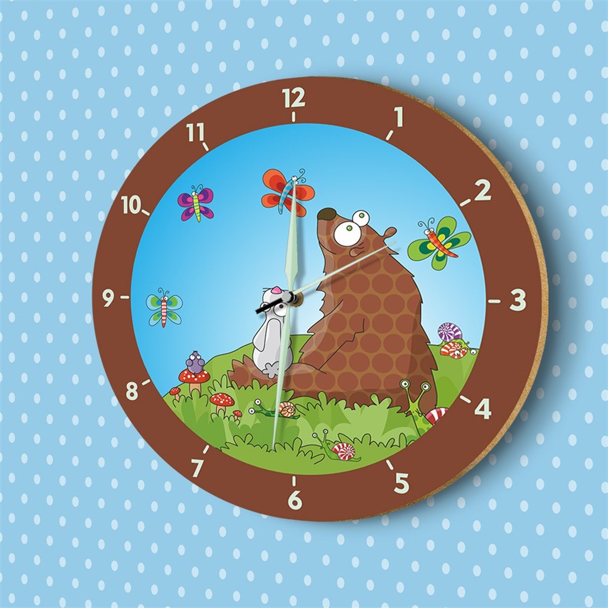 DekorLoft Ayıcık ve Arkadaşı Fosforlu Çocuk Odası Duvar Saati YFS-1446