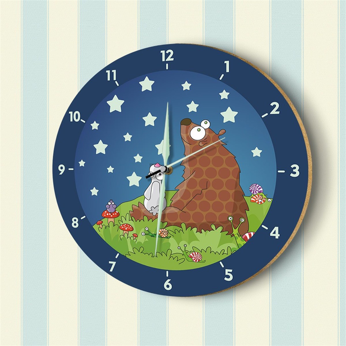 DekorLoft Ayıcık ve Arkadaşı Yıldızlı Fosforlu Çocuk Odası Duvar Saati YFS-1447