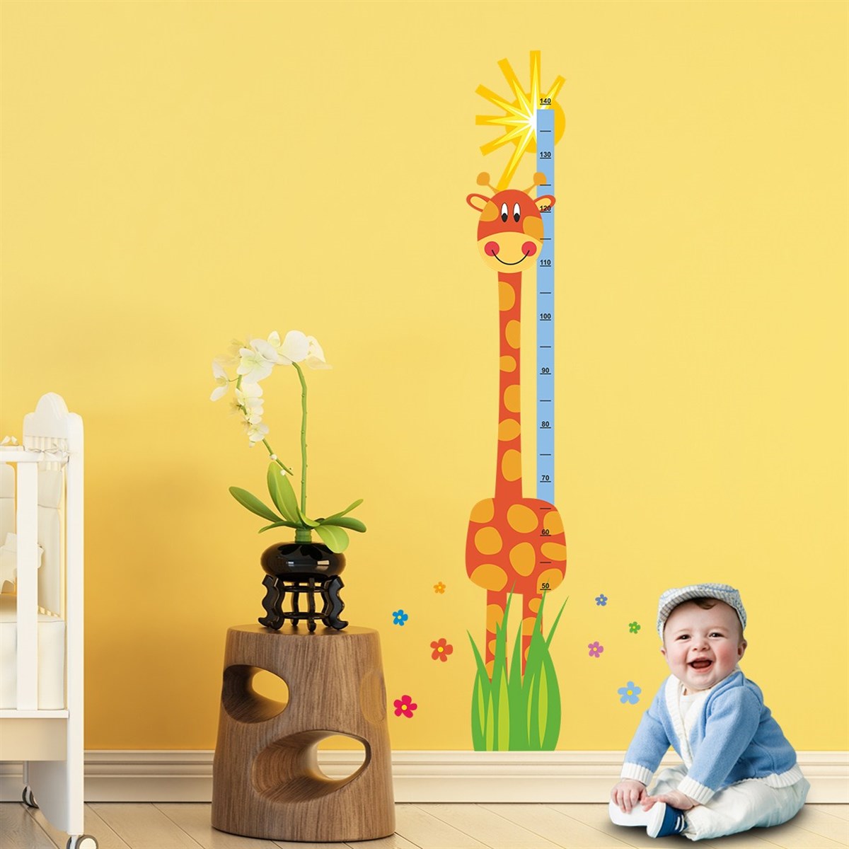 DekorLoft Neşeli Zürafa Boy Ölçer Duvar Sticker DBC56  Turuncu