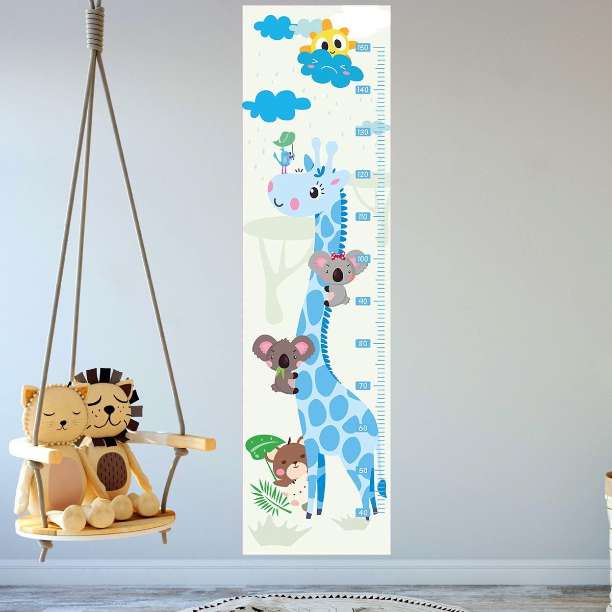DekorLoft Zürafa ve Arkadaşları Boy Ölçer Sticker DBC8  Mavi