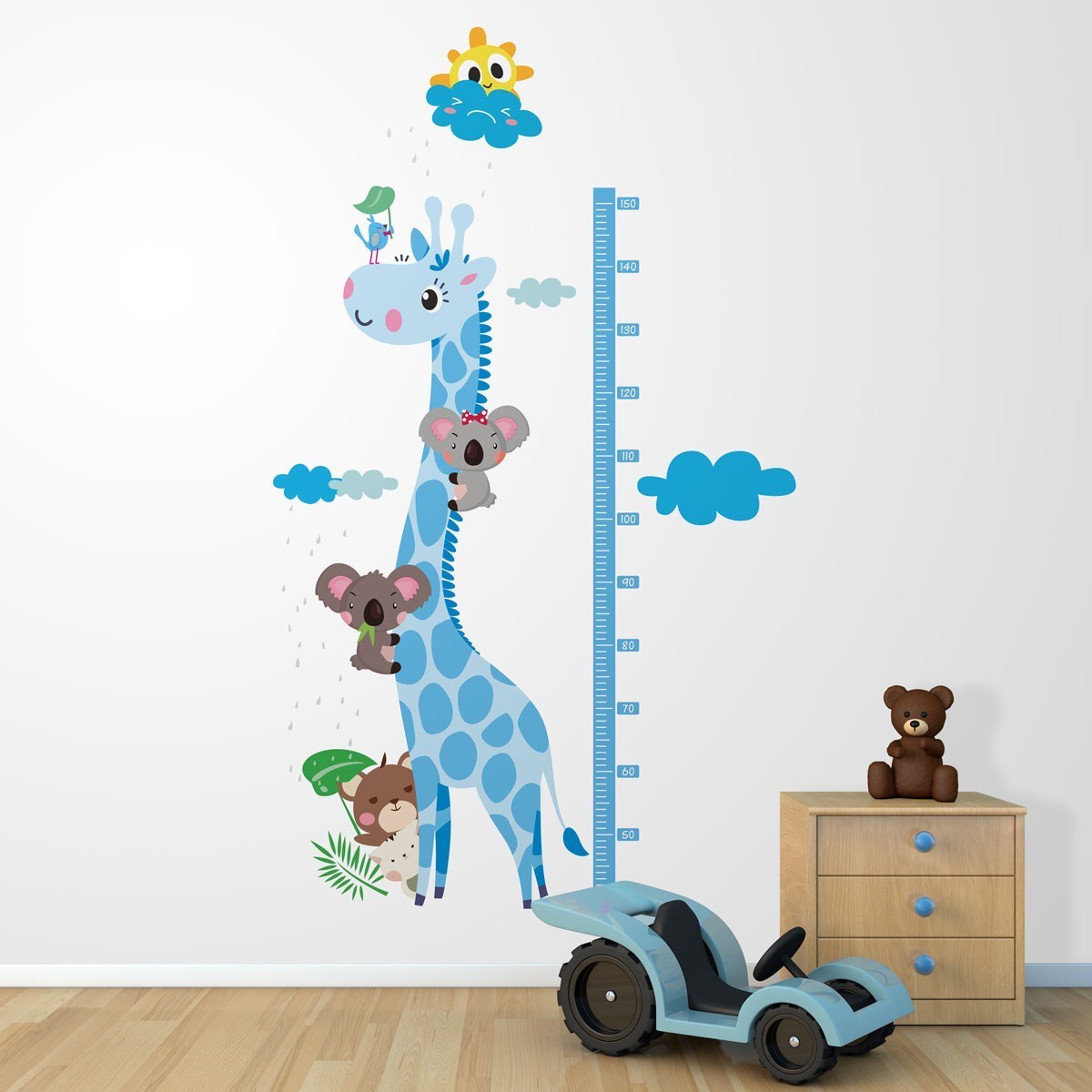 DekorLoft Zürafa ve Koala Boy Ölçer Sticker DBC34  Mavi