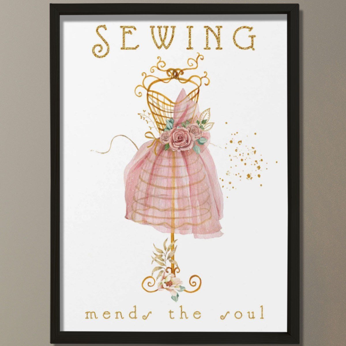 Dikiş Sanatı, Elbise Formu Baskısı, Vintage Çiçekler Dikişi, Terzi Hediyesi, Dikiş Odası Dekoru