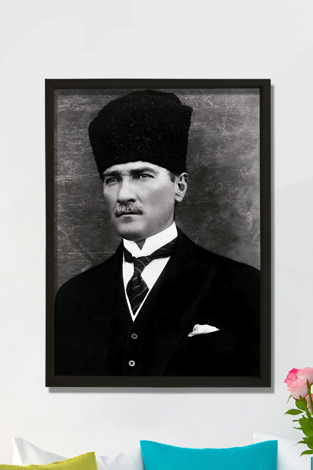 Doğal Çam Ağacı Çerçeveli Atatürk Tablo